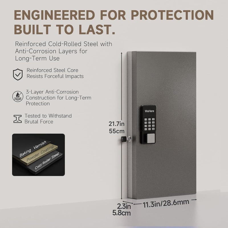 WeHere 48 Key Lock Box Wall Mount, APP Bluetooth/OTP/Wi-Fi/Fixed Code/Key Unlock, Smart Key Cabinet with Key Tag, Key Organizer Holder Box, Key Management Directory for Office, Valet, Realtor, Hotel - Image 2